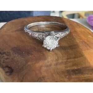 Art Deco 18k Forget Me Not OEC Diamond Solitaire with orange blossom band